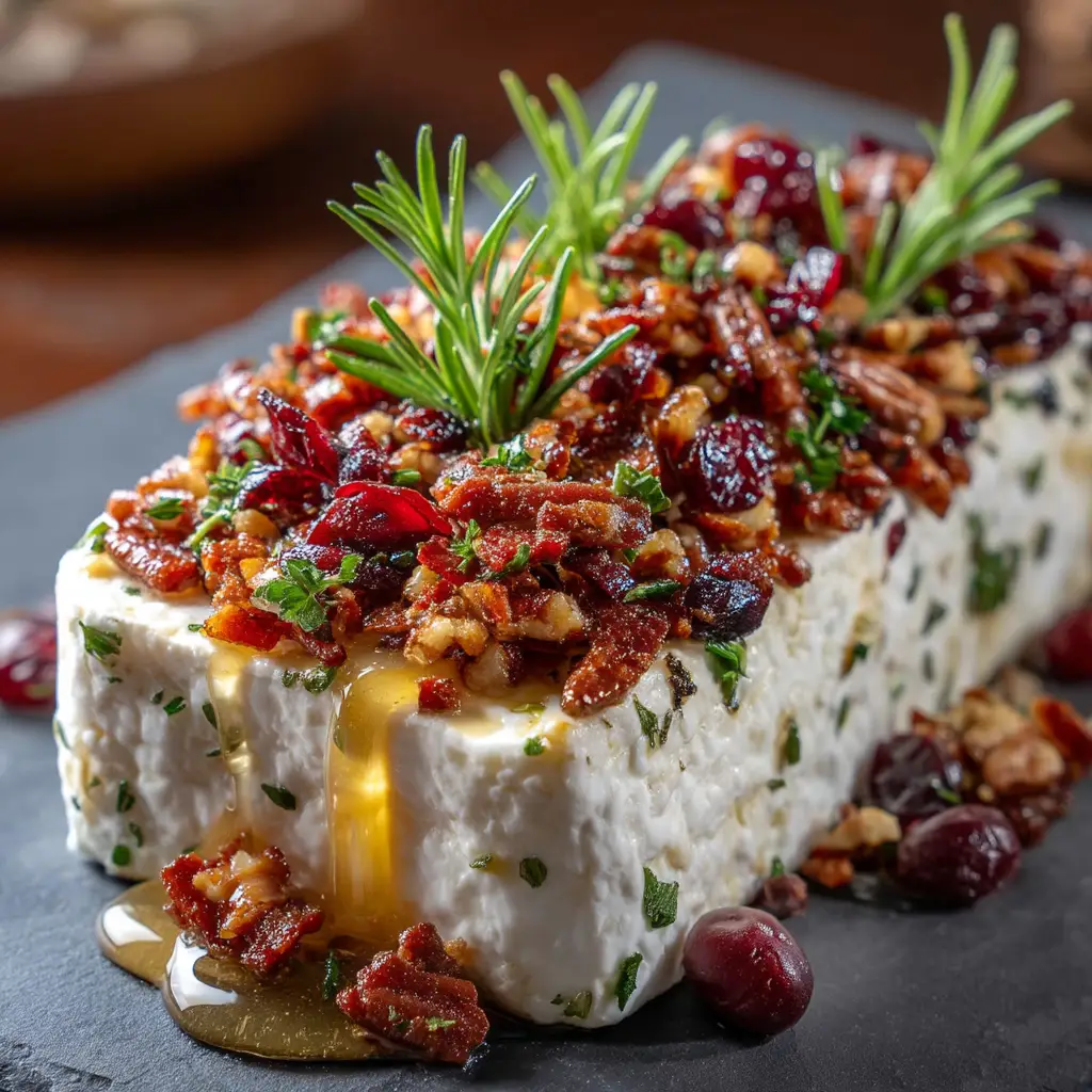 A rustic platter showcasing multiple bacon goat cheese appetizers, ready to be served at a party.