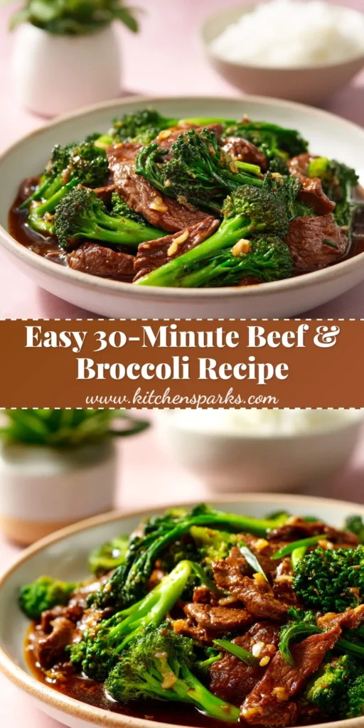 An overhead shot of a delicious Beef and Broccoli Recipe served in a white bowl with chopsticks, ready to eat. The beef is tender and the broccoli is vibrant green, all coated in a savory sauce.