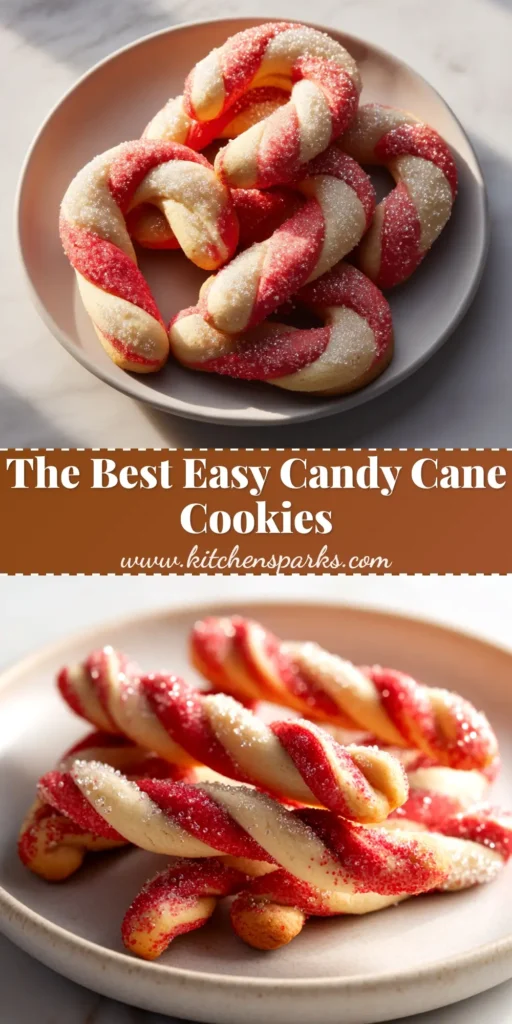 A foolproof Candy Cane Cookies Recipe that results in perfectly shaped red and white striped peppermint cookies arranged on a festive plate.