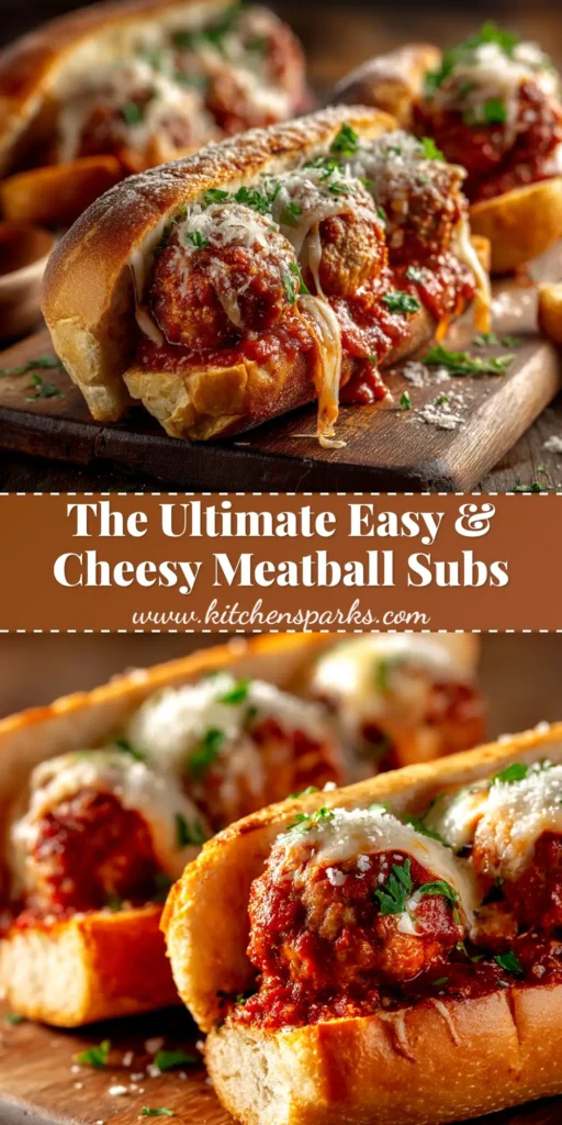 A delicious, fully assembled Cheesy Meatball Sub on a toasted bun with melted provolone cheese spilling over the sides, ready to be eaten.