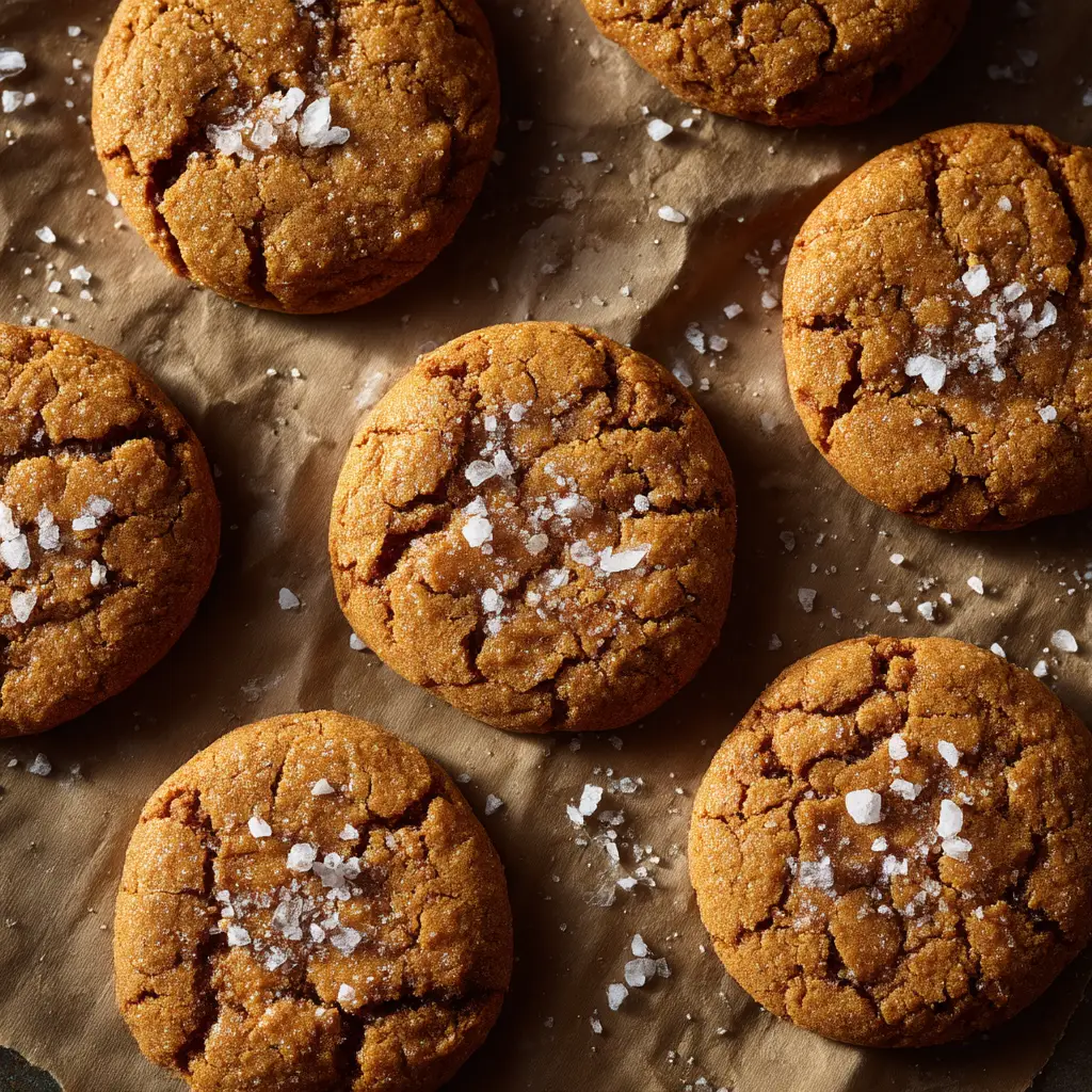 A close-up of the chewy texture of a Salted Honey Cinnamon Cookie broken in half.
