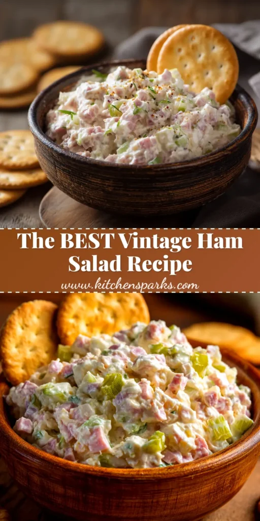 A tall pin image showing a bowl of classic ham salad recipe, perfect for sandwiches, with text overlay reading 'Classic Ham Salad Recipe'.