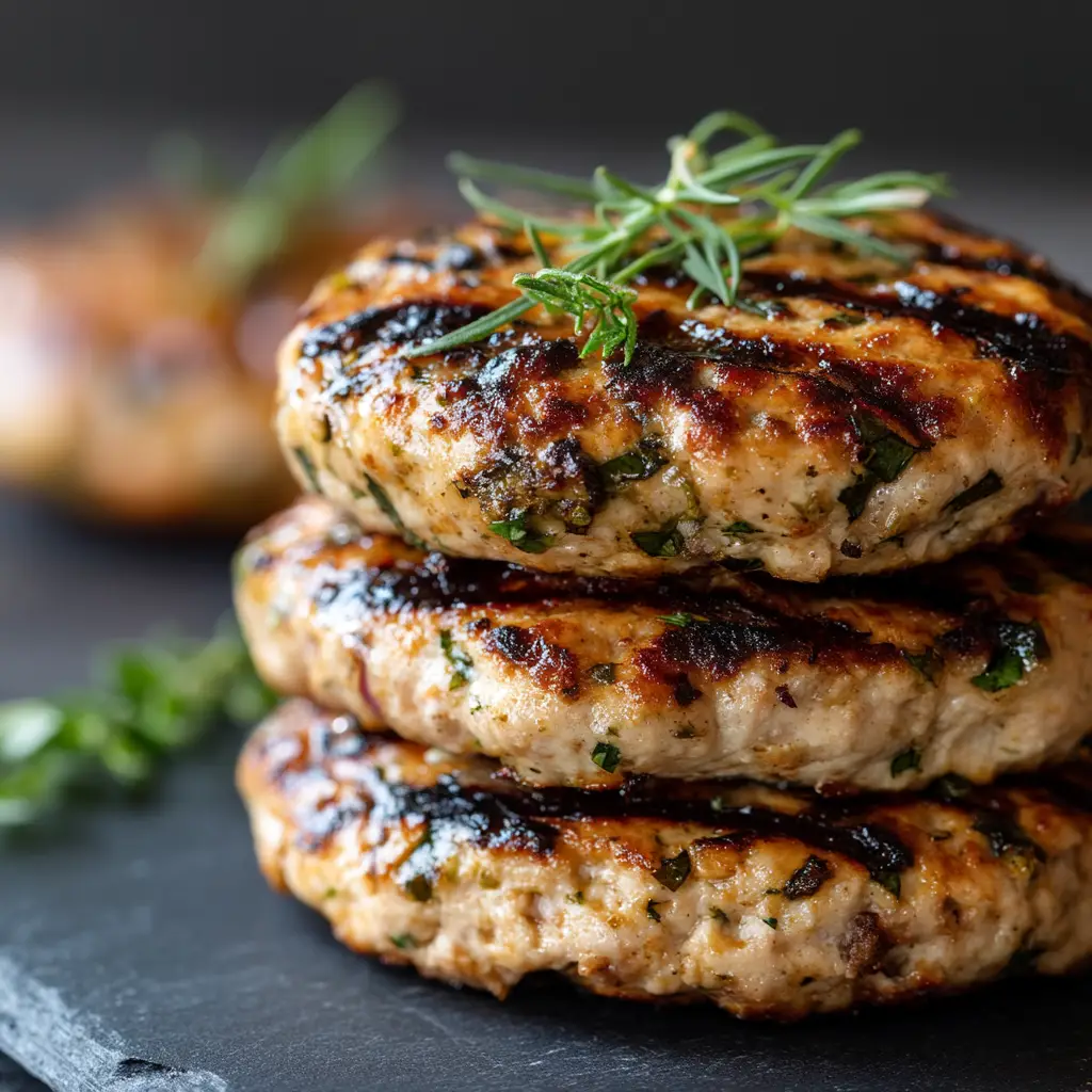 A perfectly cooked Greek chicken patty on a bun, generously topped with creamy homemade tzatziki sauce before the final toppings are added.