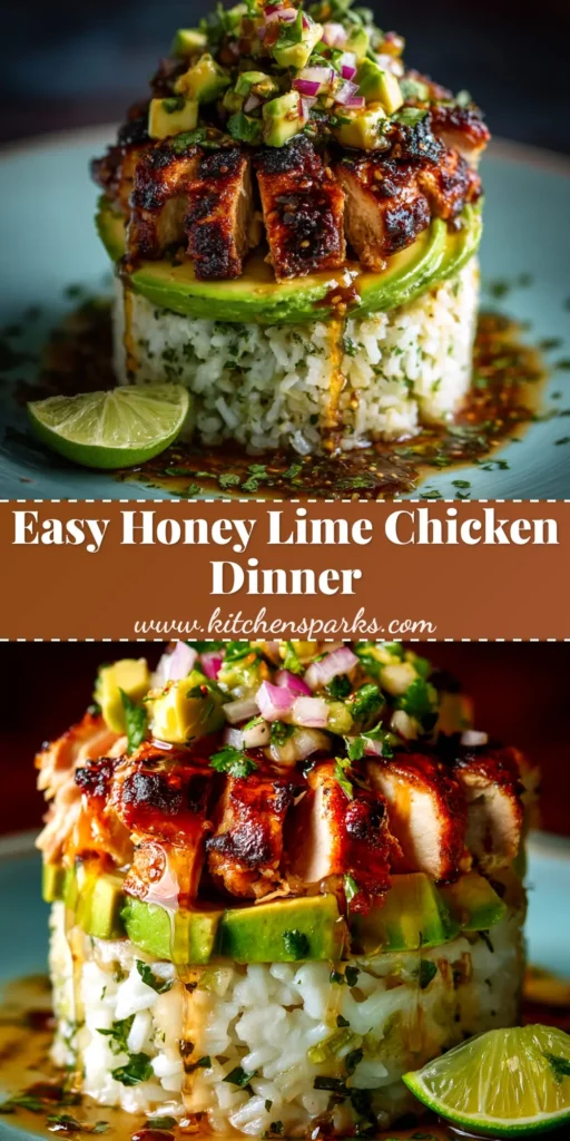 An overhead shot of honey lime chicken sliced and served in a white bowl, garnished with fresh cilantro and lime wedges. The perfect easy weeknight dinner recipe.