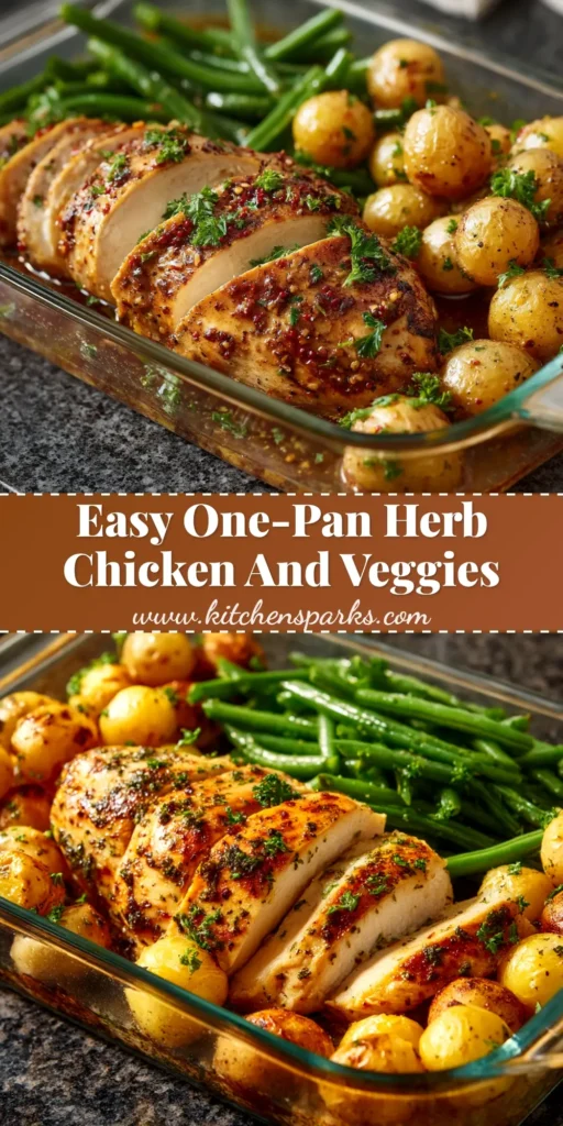 A close-up shot of golden-brown herb-baked chicken thighs in a baking dish, garnished with fresh herbs and lemon slices. The perfect herb-baked chicken recipe.