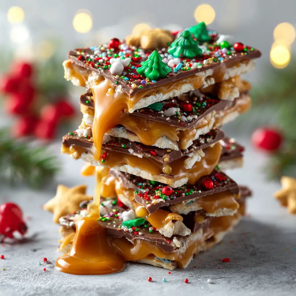 Spreading the melted chocolate over the hot toffee and saltine cracker base for the Christmas Crack recipe.