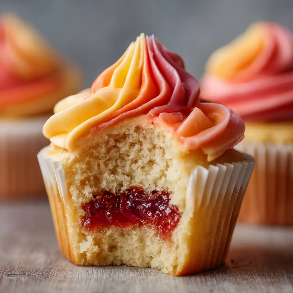 The process of filling cupcake liners with fresh mango cupcake batter before baking.