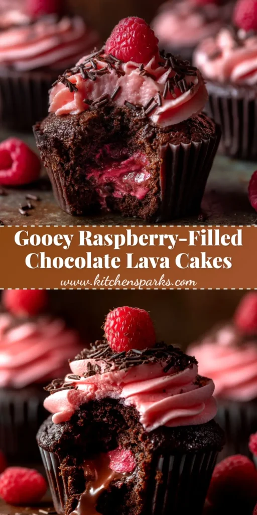 A decadent molten raspberry chocolate cupcake cut in half, revealing a gooey, liquid raspberry-chocolate center flowing out onto a white plate.