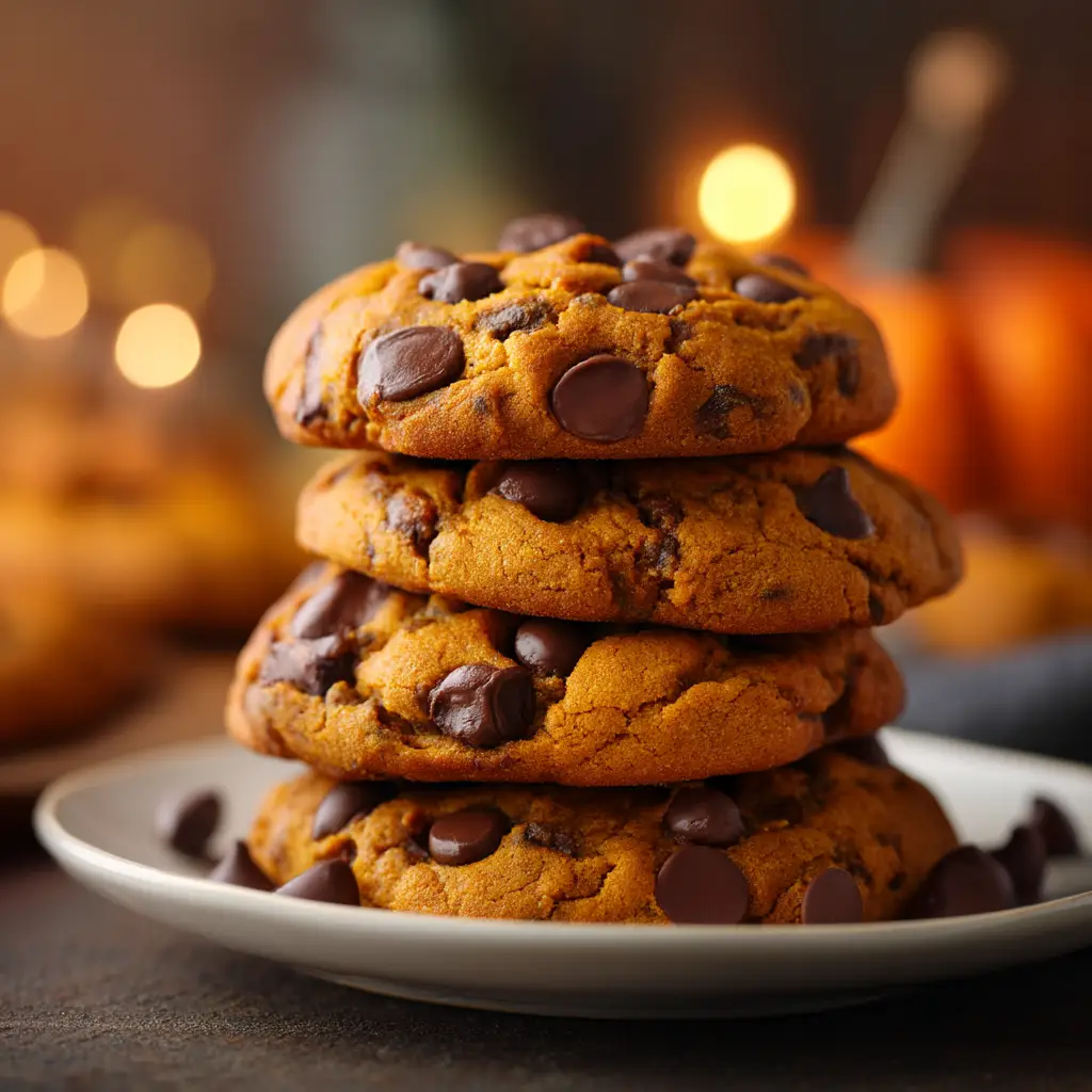 Cookie dough for brown butter pumpkin chocolate chip cookies being scooped onto a baking sheet before being baked.