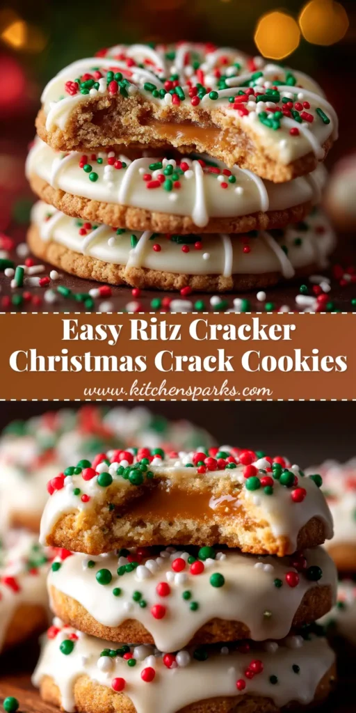 A tray of festive Ritz Cracker Christmas Cookies coated in chocolate and decorated with red and green sprinkles. The perfect no-bake holiday treat.