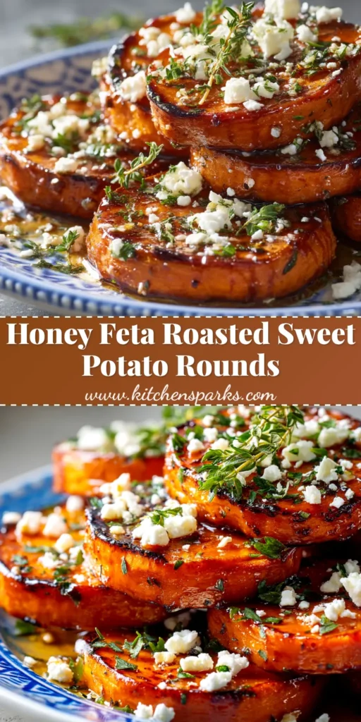A shareable pin image showing perfectly crispy roasted sweet potato rounds on a baking sheet, with text overlay for Pinterest.