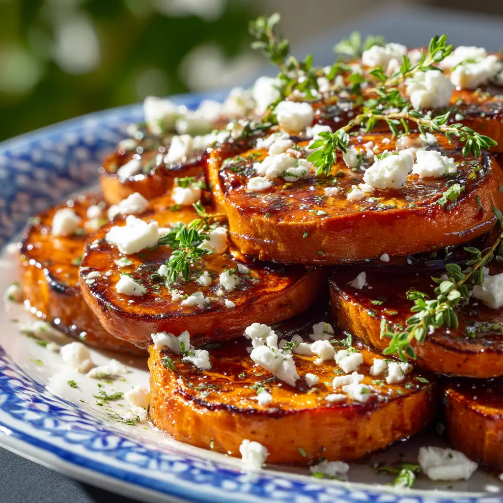 A serving bowl filled with savory sweet potato medallions, seasoned with paprika and herbs, ready to be eaten.