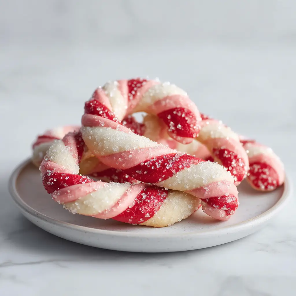 The process of twisting red and white cookie dough together to form the stripes for a candy cane cookies recipe.