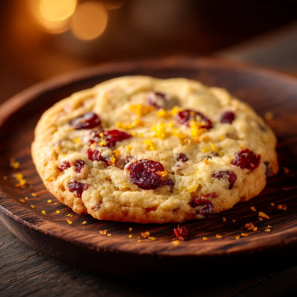 A stack of orange cranberry cookies next to a glass of milk, highlighting the beautiful golden-brown edges.