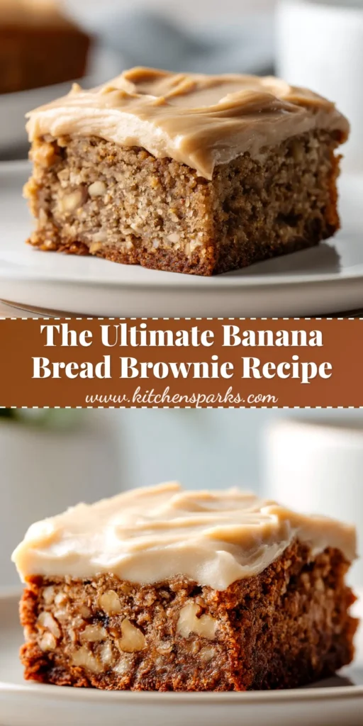 A stack of delicious banana bread brownies on a plate, with one cut in half to show the fudgy texture and banana swirl inside.