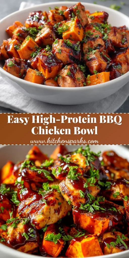 A delicious and healthy BBQ Chicken Sweet Potato Bowl packed with chicken, corn, beans, and avocado. The perfect easy weeknight dinner or meal prep recipe.