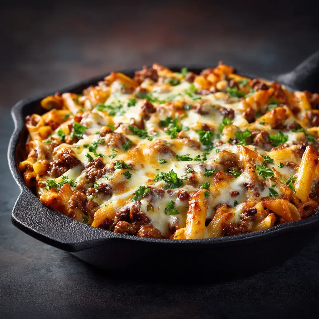 The ground beef and onion mixture browning in a large skillet, representing a key step in the ground beef casserole recipe.