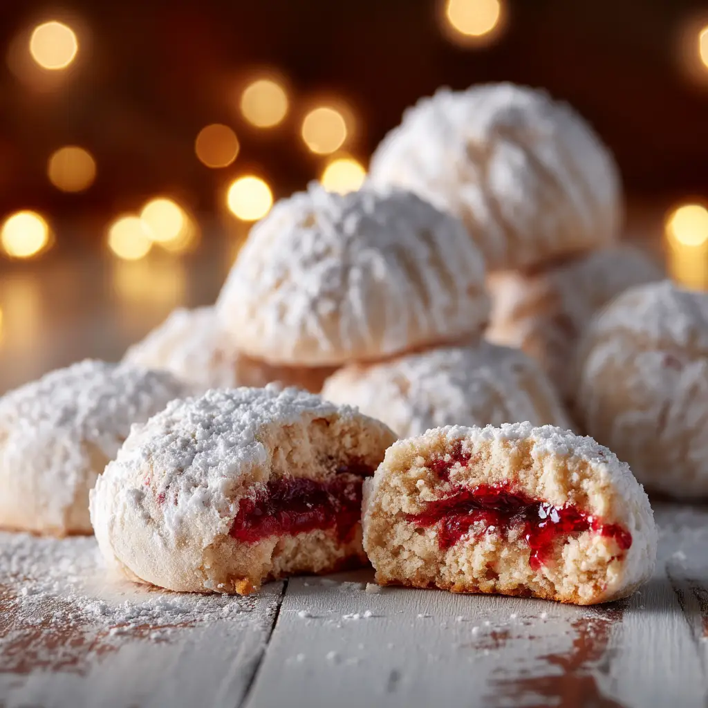 The process of rolling warm snowball cookies in powdered sugar before their second dusting.