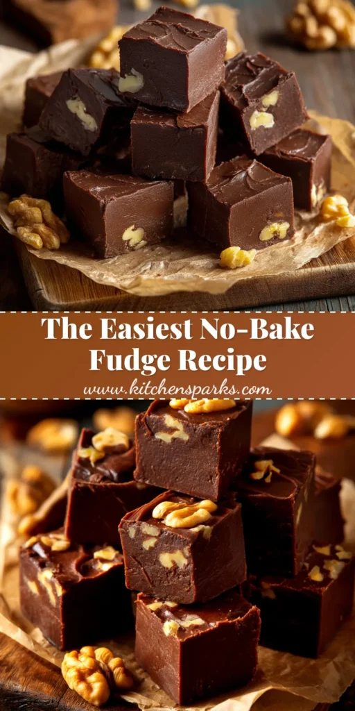 A close-up shot of perfectly cut squares of creamy chocolate fudge stacked on parchment paper, illustrating the ideal texture of this easy fudge recipe.