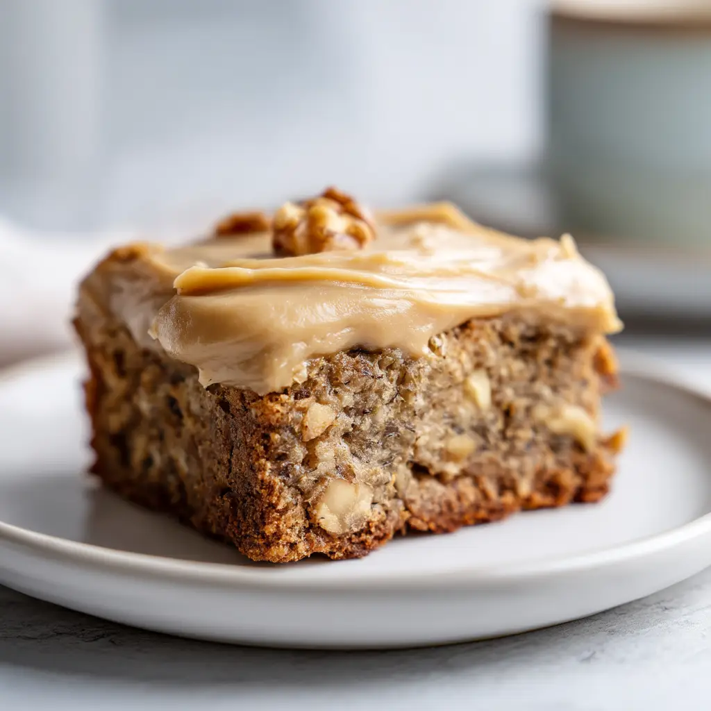 A pan of freshly baked banana bread brownies just out of the oven, ready to be cooled and sliced.