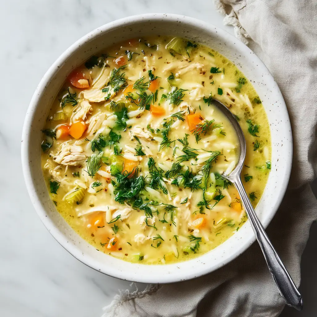 Step-by-step process of making Greek Lemon Chicken Soup, with a focus on fresh ingredients like lemons, chicken, and dill.