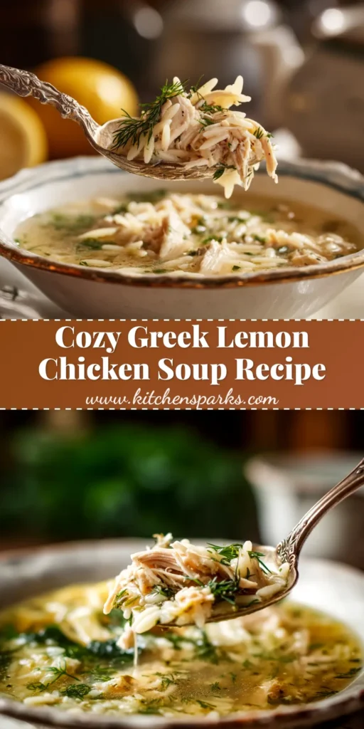 A warm bowl of authentic Greek Lemon Chicken Soup, also known as Avgolemono, garnished with fresh dill and a slice of lemon.