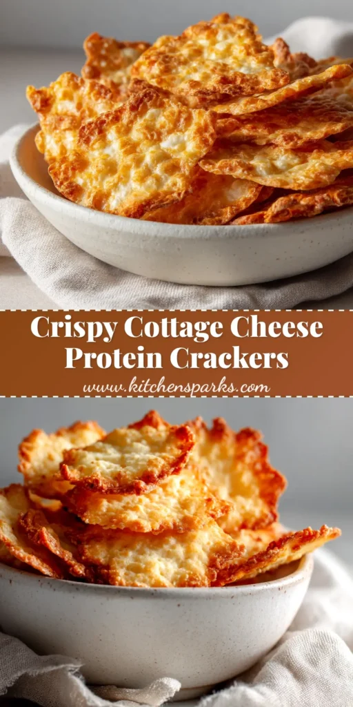 A top-down view of golden-brown, crispy homemade cottage cheese crackers spread on a piece of parchment paper, highlighting their savory, baked texture. These high-protein, keto-friendly crackers are a healthy snack.
