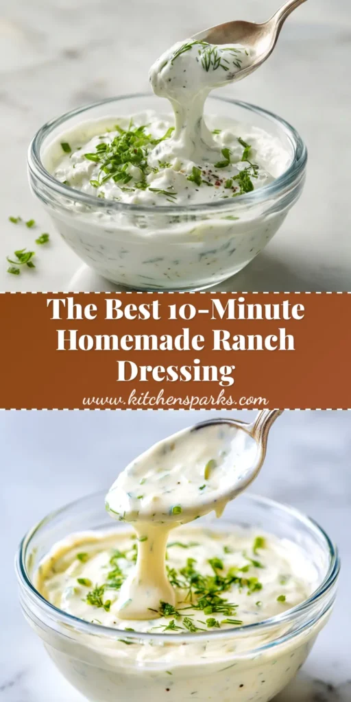 A jar of creamy homemade ranch dressing with a text overlay that says 'The Best Homemade Ranch Dressing'. The dressing is surrounded by fresh vegetables for dipping.