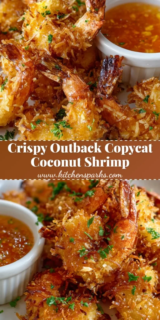 A pile of perfectly golden brown and crispy coconut shrimp on a white plate, served with a side of orange sweet chili dipping sauce and garnished with fresh parsley. (Coconut Shrimp Recipe)