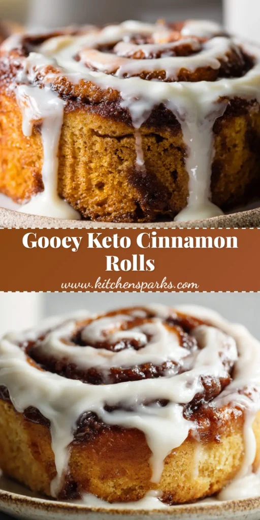 A close-up of a freshly baked keto cinnamon roll smothered in thick, glossy cream cheese frosting on a rustic plate.