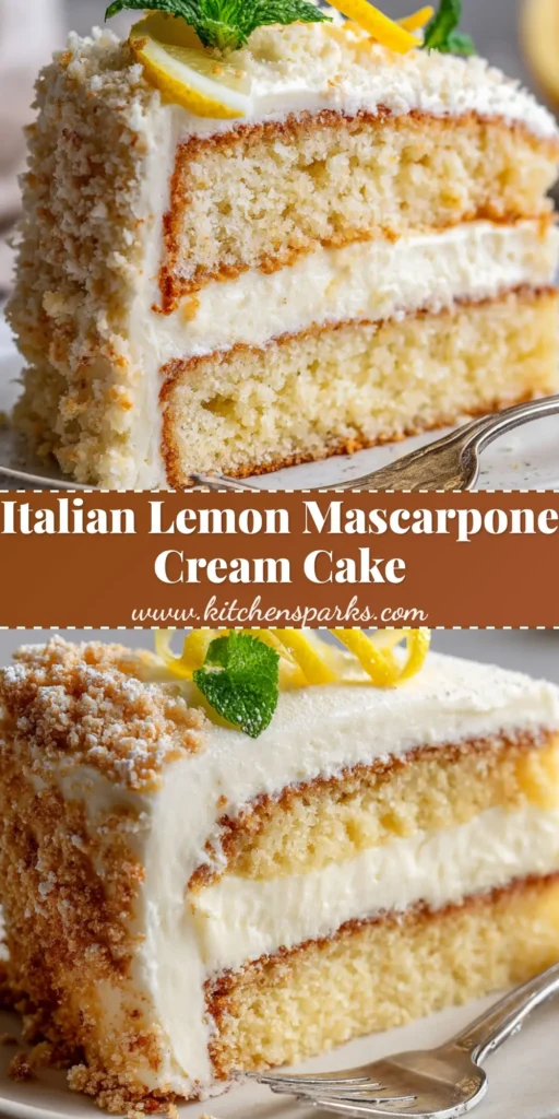 A tall slice of Italian Lemon Cream Cake on a white ceramic dessert plate, coated in golden streusel crumbs with a mint and lemon peel garnish.