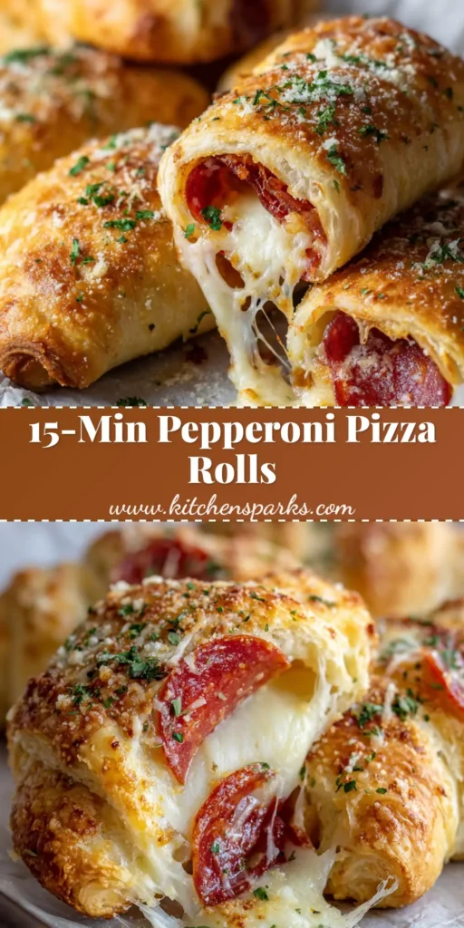 A stack of freshly baked Pepperoni Pizza Crescent Rolls on a baking sheet, showing gooey cheese and cupped pepperoni.