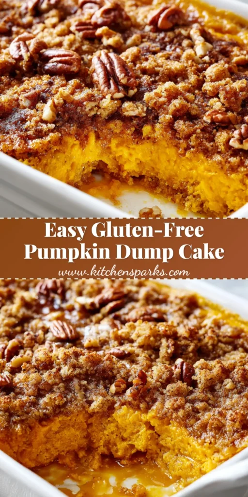A beautiful scoop of Gluten-Free Pumpkin Dump Cake revealing a vibrant orange spiced custard and a crumbly golden-brown topping with melted butter and toasted pecans.