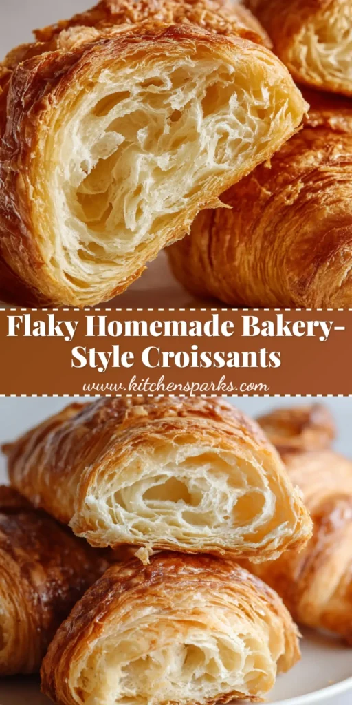 A close-up shot of golden-brown, freshly baked French croissants resting on a simple white ceramic plate, showing paper-thin laminated dough layers and a shattered crust.