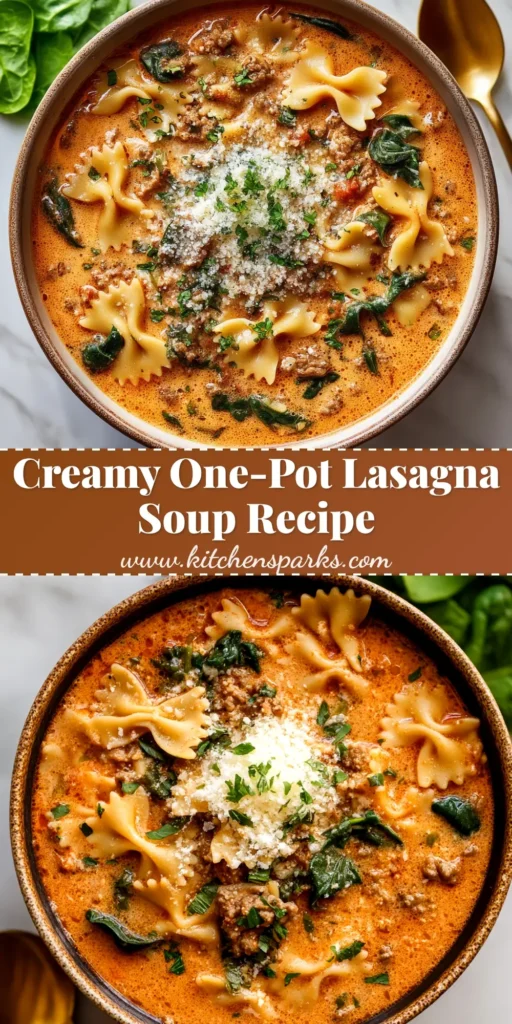 An irresistible bowl of one-pot lasagna soup recipe, topped with a creamy ricotta cheese mixture and fresh basil. Perfect for an easy weeknight dinner.