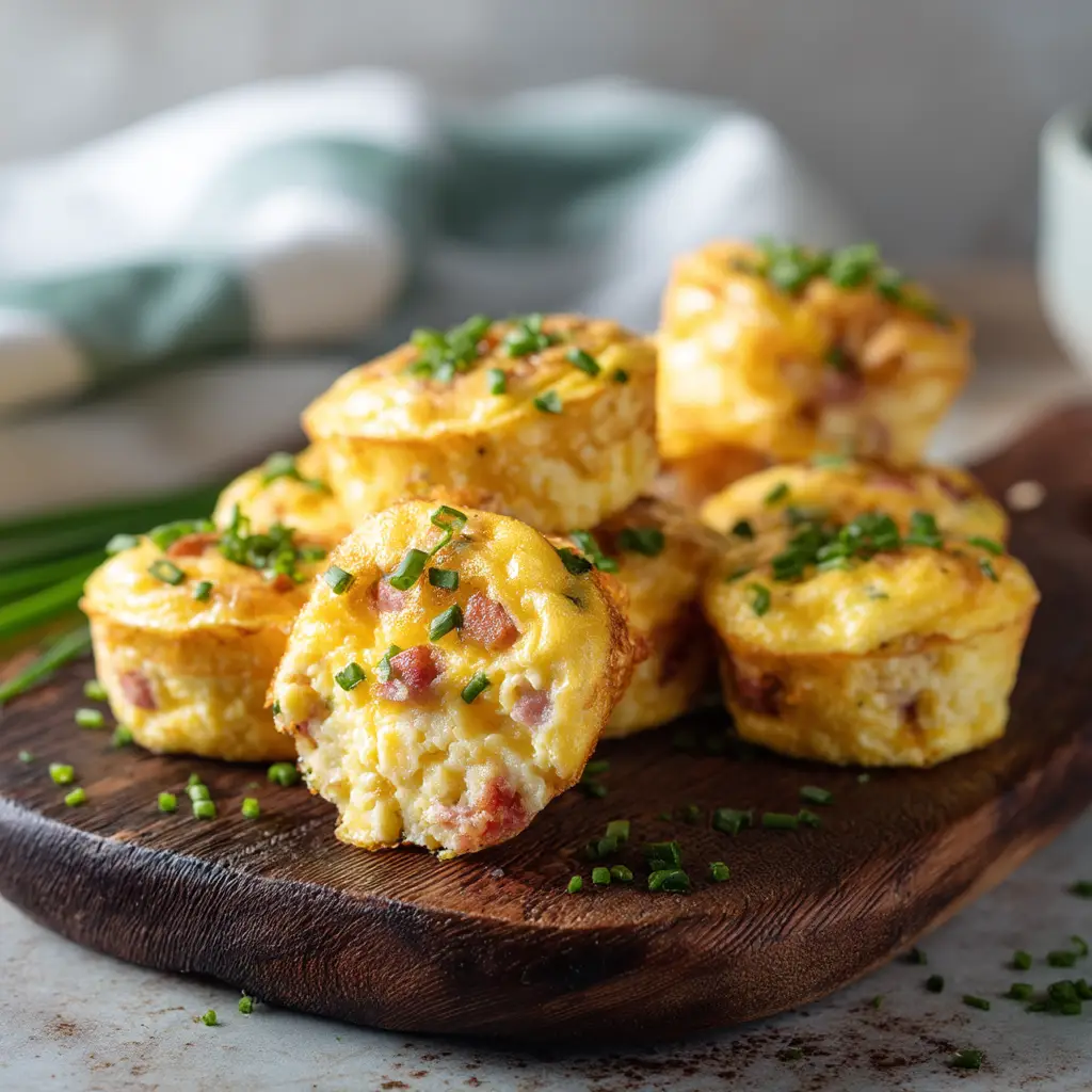 A stack of copycat Starbucks egg bites ready to be served for a low-carb breakfast, garnished with fresh parsley.