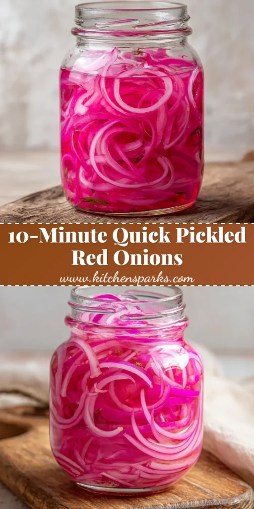 A clear glass mason jar filled with thinly sliced bright pink Gordon Ramsay Pickled Onions on a rustic cutting board.