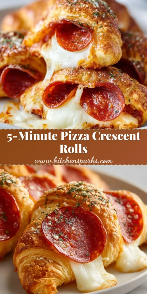 A stack of baked golden brown Pepperoni Crescent Rolls with bubbling white mozzarella cheese and cupped red pepperoni.
