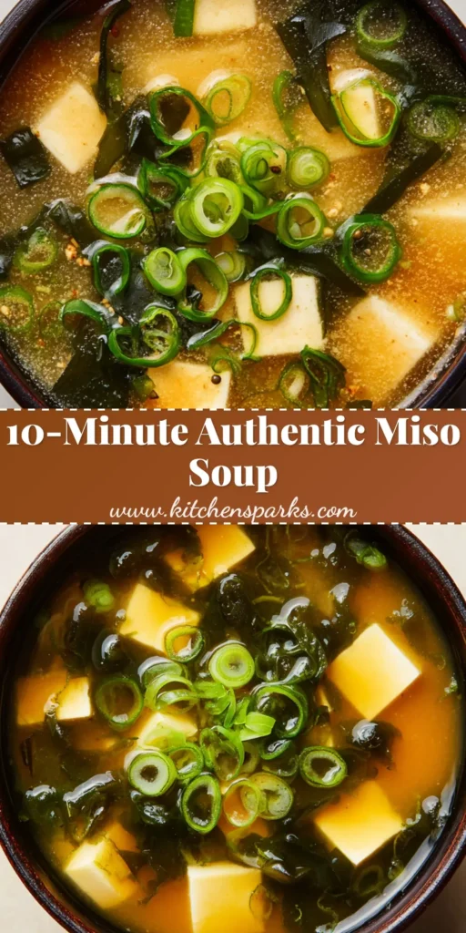 A steaming bowl of traditional Japanese miso soup featuring a cloudy golden-brown broth with cubed white silken tofu, dark green wakame seaweed, and sliced scallions. (Miso Soup Recipe)