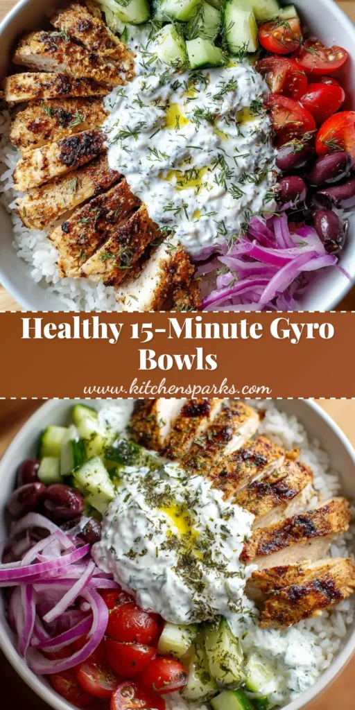 Chicken Gyro Bowls with Fluffy Rice and Creamy Tzatziki 4 A handheld smartphone photo of a white ceramic bowl filled with Chicken Gyro Bowls including seared chicken, rice, and tzatziki.