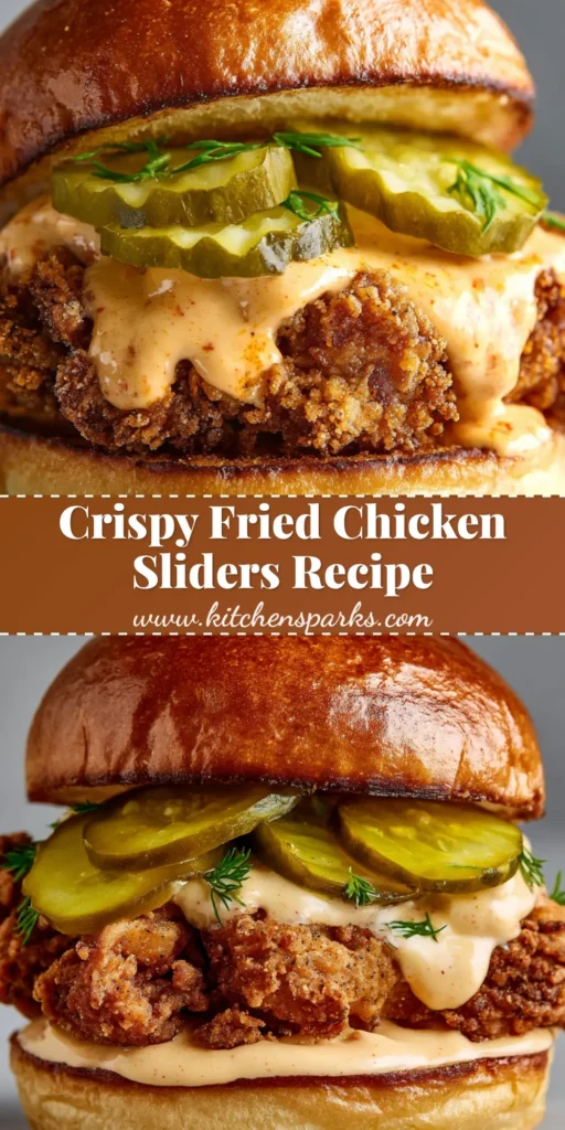 A close-up handheld photo of a crispy Fried Chicken Slider with bright green pickles and orange sauce on a buttery brioche bun.