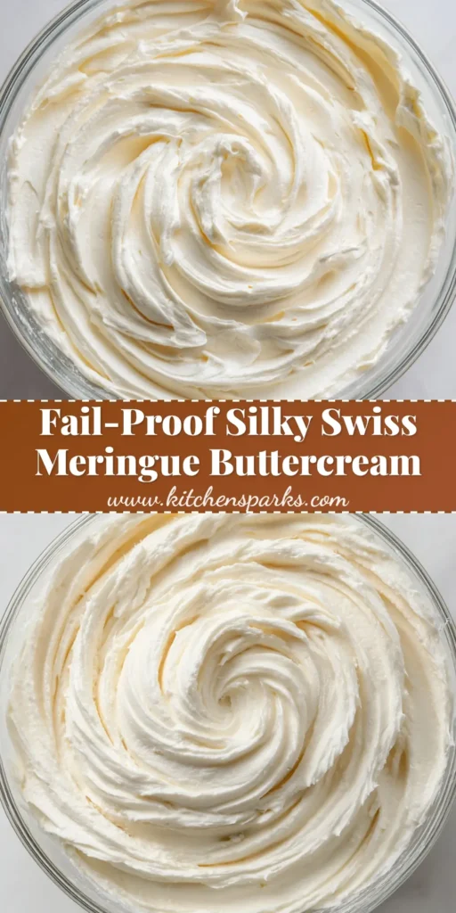 Swiss Meringue Buttercream: The Ultimate Guide to Achieving Silky, Glossy Ivory Frosting 4 A top-down shot of a clear glass bowl containing a base of dense, ivory-white Swiss Meringue Buttercream with deep circular swirls.