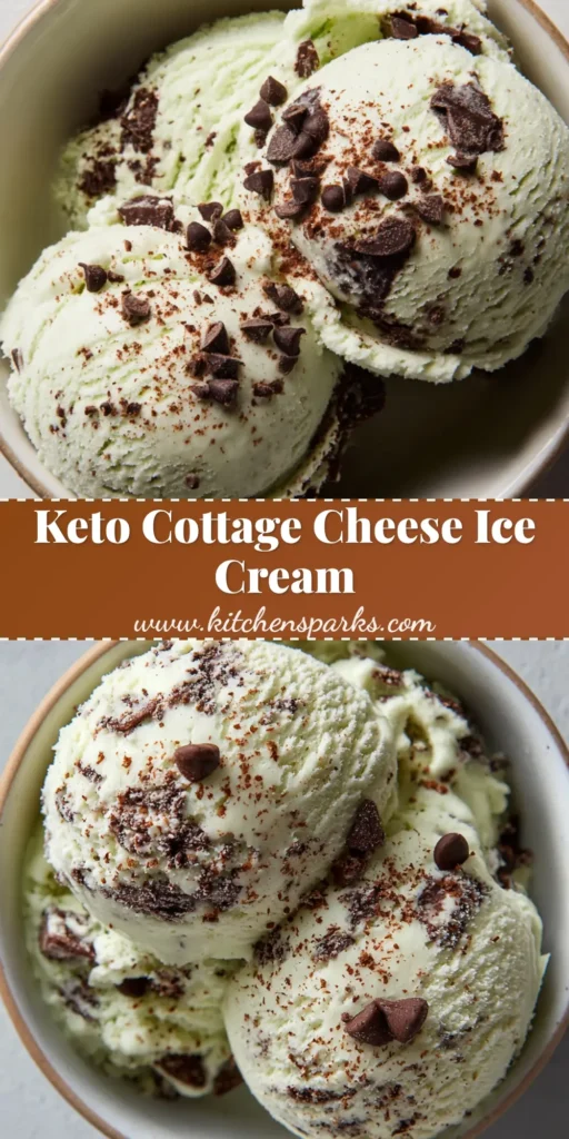 Two creamy scoops of Keto Cottage Cheese Ice Cream with dark chocolate chunks in a small bowl.