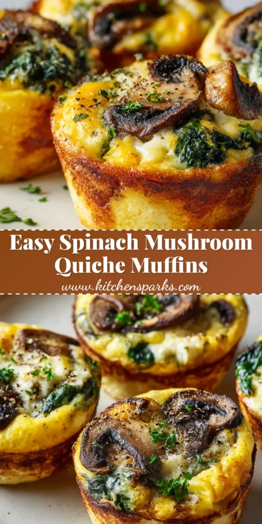 A close-up of a freshly baked spinach and mushroom quiche muffin on a light ceramic plate with crispy edges and cracked pepper garnish.