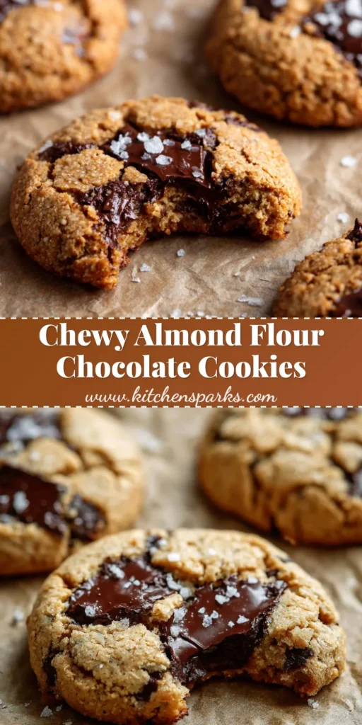 A close-up of a broken Almond Flour Chocolate Chip Cookie revealing a chewy, dense interior and warm melted chocolate oozing out.