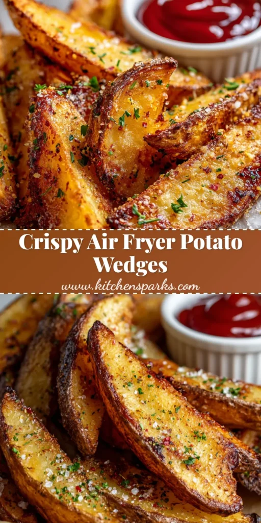 Close up of highly textured Air Fryer Potato Wedges with deeply golden brown blistered skins, sea salt, black pepper, and paprika dust on unbleached parchment paper.