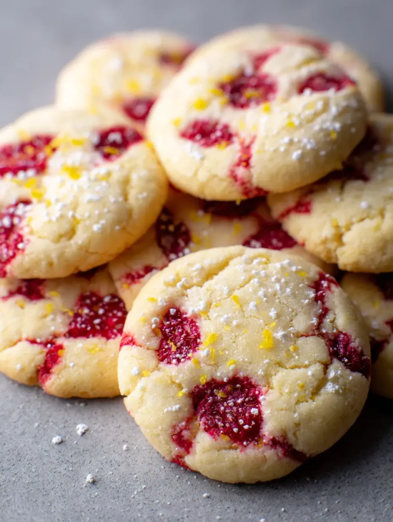 Lemon Raspberry Cookies: The Ultimate Soft-Baked Citrus and Berry Recipe 2 Handheld photo of Lemon Raspberry Cookies showing thick, moist texture and raspberry bits.