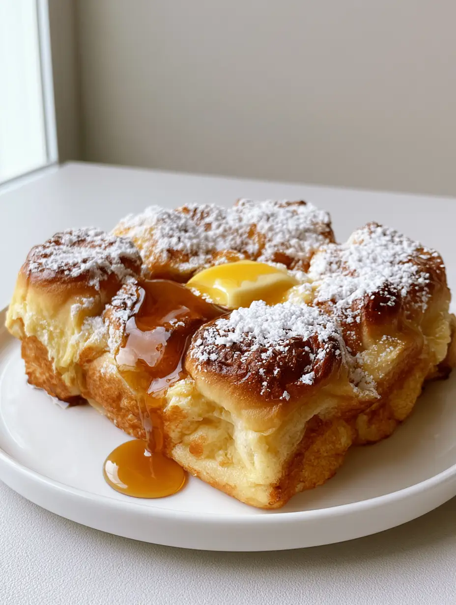 Golden-brown toasted Hawaiian rolls with a soft egg-soaked interior and powdered sugar dusting. (Hawaiian Roll French Toast)