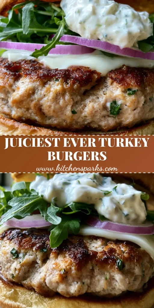 Juicy Turkey Burger: The Ultimate Seared Gourmet Masterpiece 4 A handheld gourmet Juicy Turkey Burger on a brioche bun with melted cheese, arugula, and red onion on a ceramic plate.