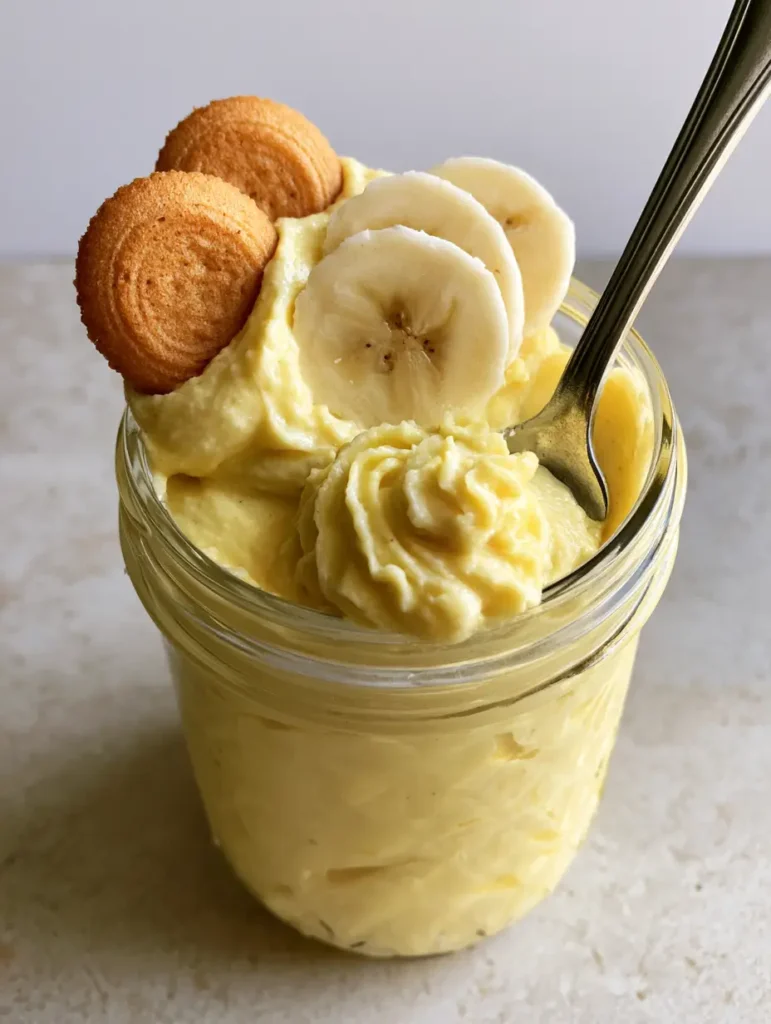 Banana Pudding Frosting: The Ultimate Creamy Magnolia-Style Recipe 1 Top view of Banana Pudding Frosting garnished with fresh banana slices and whole vanilla wafer cookies.